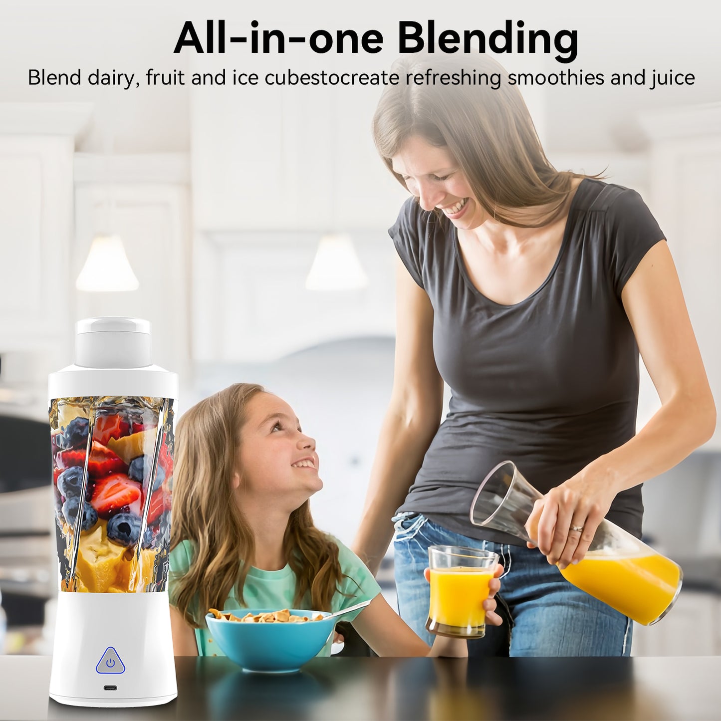 Btootos Portable Blender, 6000mAh Personal Blender with USB Rechargeable for Shakes and Smoothies, BPA Free 24 Oz Juicer Cup with 6 Blades and Lid, 360W Self Cleaning Portable Juicer for Home/Office/Travel
