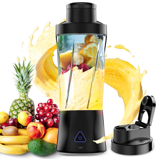Btootos Portable Blender, 6000mAh Personal Blender with USB Rechargeable for Shakes and Smoothies, BPA Free 24 Oz Juicer Cup with 6 Blades and Lid, 360W Self Cleaning Portable Juicer for Home/Office/Travel