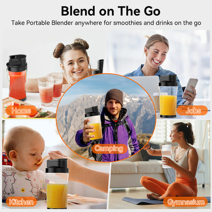 Btootos Portable Blender, 6000mAh Personal Blender with USB Rechargeable for Shakes and Smoothies, BPA Free 24 Oz Juicer Cup with 6 Blades and Lid, 360W Self Cleaning Portable Juicer for Home/Office/Travel