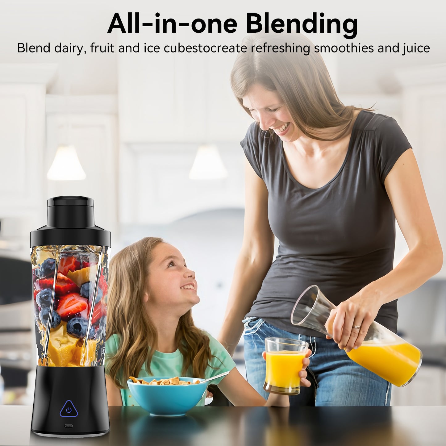 Btootos Portable Blender, 6000mAh Personal Blender with USB Rechargeable for Shakes and Smoothies, BPA Free 24 Oz Juicer Cup with 6 Blades and Lid, 360W Self Cleaning Portable Juicer for Home/Office/Travel