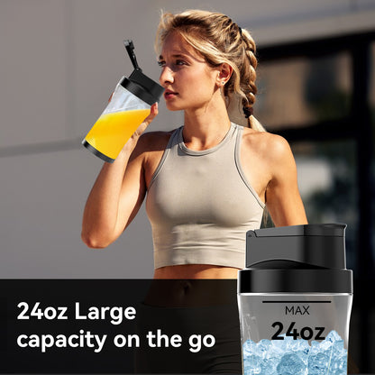 Btootos Portable Blender, 6000mAh Personal Blender with USB Rechargeable for Shakes and Smoothies, BPA Free 24 Oz Juicer Cup with 6 Blades and Lid, 360W Self Cleaning Portable Juicer for Home/Office/Travel