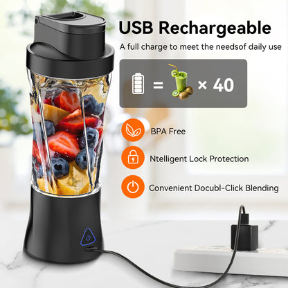 Btootos Portable Blender, 6000mAh Personal Blender with USB Rechargeable for Shakes and Smoothies, BPA Free 24 Oz Juicer Cup with 6 Blades and Lid, 360W Self Cleaning Portable Juicer for Home/Office/Travel