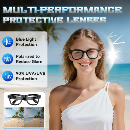 Aptkdoe AI Translation Smart Glasses, 1200W Ultra-Wide Angle Camera Smart Bluetooth Glasses with Touch Voice Assistant, UV Protection/Anti-Blue Light Smart Wireless Glasses with Built-in Mic&Speakers, Unisex