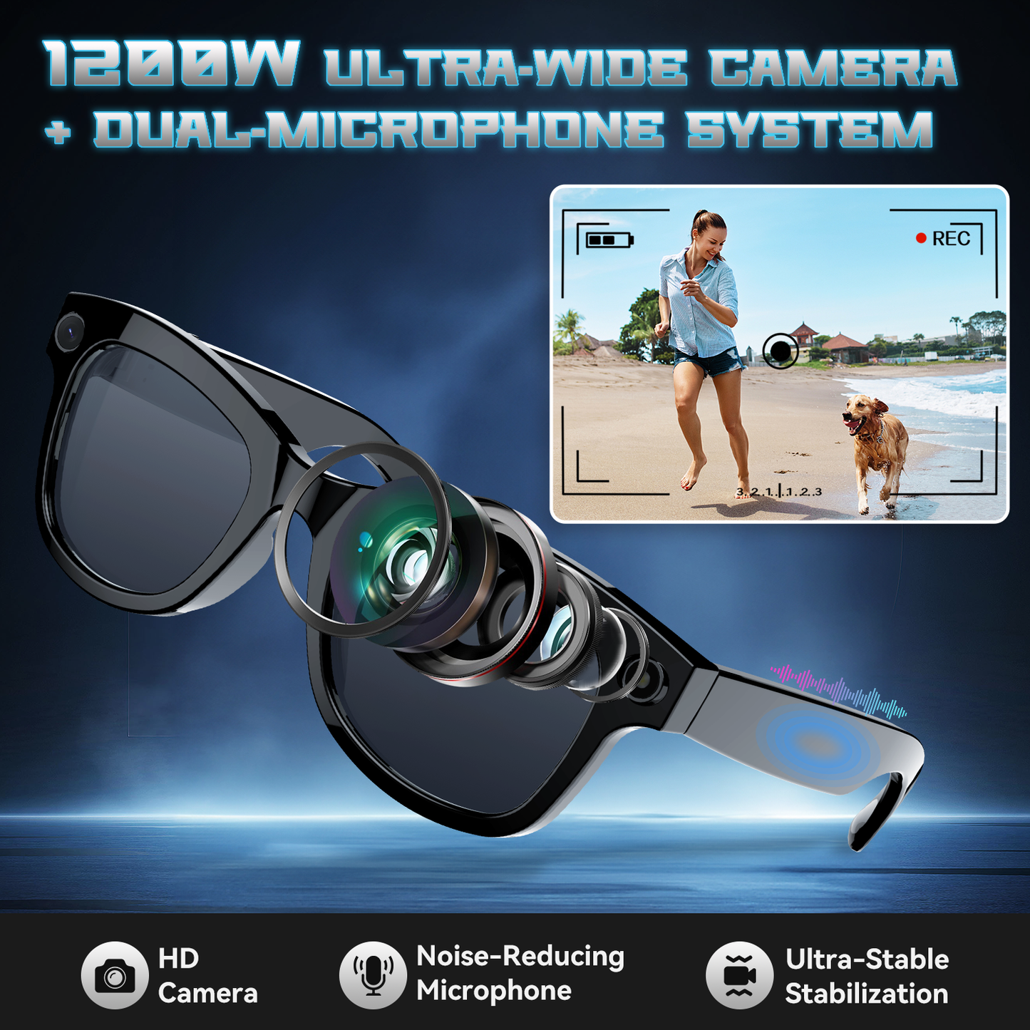 Aptkdoe AI Translation Smart Glasses, 1200W Ultra-Wide Angle Camera Smart Bluetooth Glasses with Touch Voice Assistant, UV Protection/Anti-Blue Light Smart Wireless Glasses with Built-in Mic&Speakers, Unisex