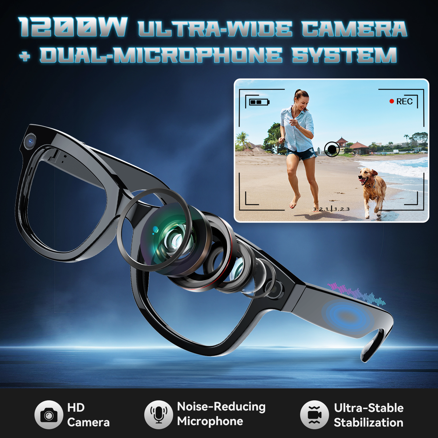 Aptkdoe AI Translation Smart Glasses, 1200W Ultra-Wide Angle Camera Smart Bluetooth Glasses with Touch Voice Assistant, UV Protection/Anti-Blue Light Smart Wireless Glasses with Built-in Mic&Speakers, Unisex