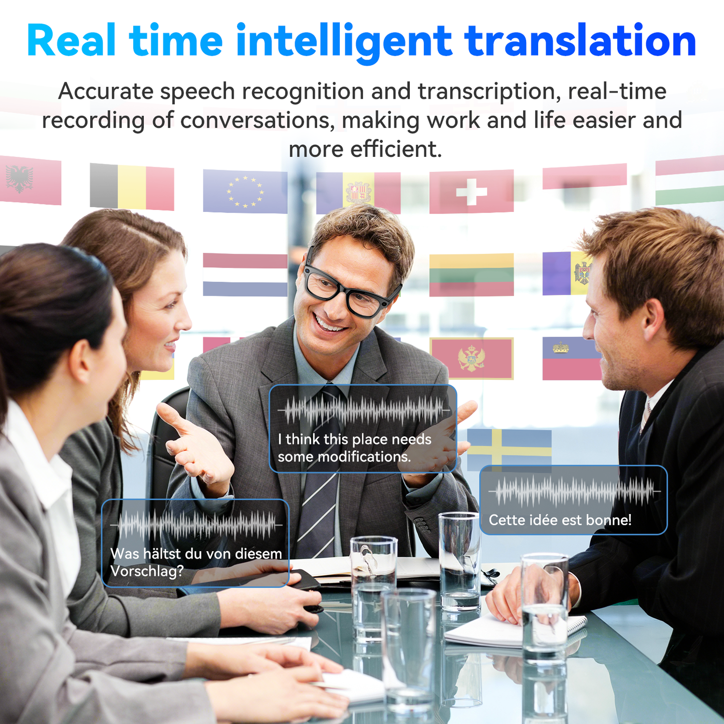 Aptkdoe AI Translation Smart Glasses, 1200W Ultra-Wide Angle Camera Smart Bluetooth Glasses with Touch Voice Assistant, UV Protection/Anti-Blue Light Smart Wireless Glasses with Built-in Mic&Speakers, Unisex