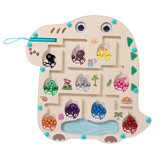 BTOOTOS Dinosaur Magnetic Color and Number Maze, Montessori Fine Motor Skills Toys for Boys Girls 3 4 5 Years Old, Wooden Learning Counting Puzzle Board, Educational Birthday Gifts for Kids