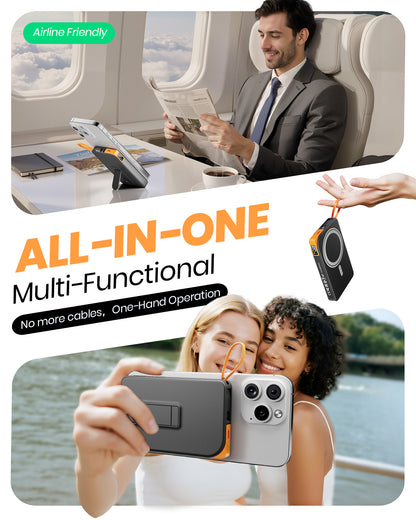 Btootos Magnetic Portable Charger for Magsafe, 10000mAh Power Bank, 22.5W Fast Charging Battery Bank, Built-in USB-C Cable with Foldable Stand and LED Display, Wireless Charger for iPhone 17/16, Andriod, etc