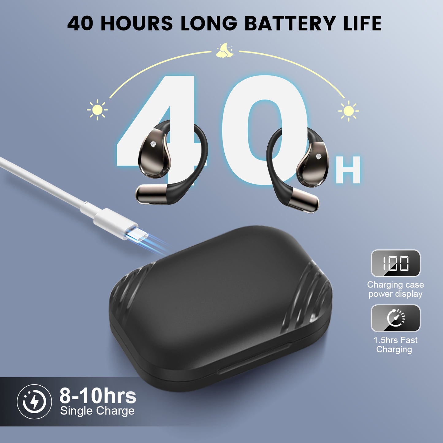 Aptkdoe Open Ear Earbuds, Non-In-Ear Comfortable Earhook Wireless Earbuds with Bluetooth 5.4 and ENC Clear Calls, 48H Long Battery Life, Open Ear Headphones for Running, Travel & Daily Wear, Waterproof