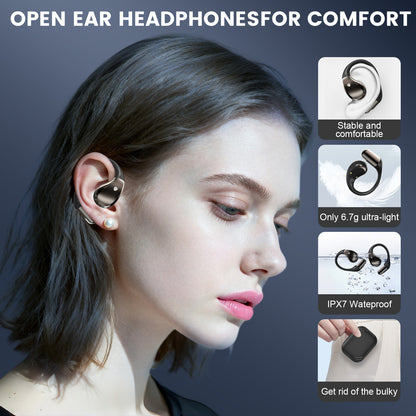 Aptkdoe Open Ear Earbuds, Non-In-Ear Comfortable Earhook Wireless Earbuds with Bluetooth 5.4 and ENC Clear Calls, 48H Long Battery Life, Open Ear Headphones for Running, Travel & Daily Wear, Waterproof