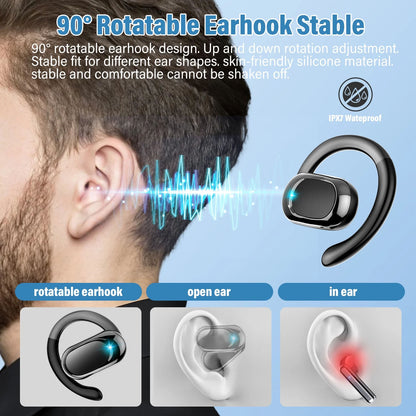 Aptkdoe Open Ear Earbuds, Bluetooth 5.4 Wireless Earbuds, HD Stereo Bass Over Ear Earphones with Earhooks, 58Hrs Playtime & LED Digital Display, IP7 Waterproof for Fitness, Cycling, Running