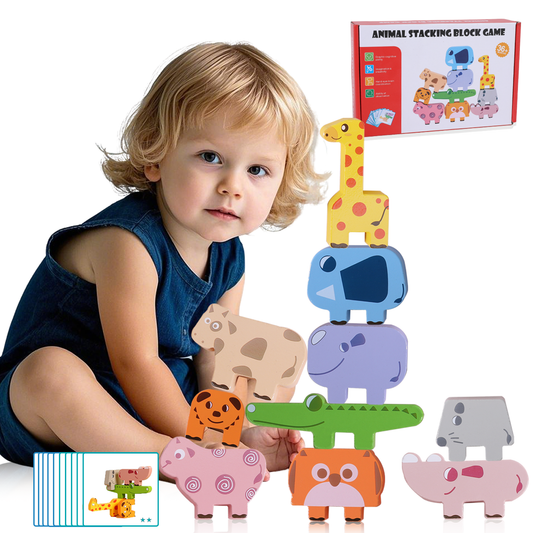 QXQ Montessori Toys for 1 2 3 4 Year Old Boys Girls, 10 pack Wooden Animal Blocks Sorting & Stacking Education Toddler Puzzles Toys, Toddler Toys Age 2-4 4-6 Year Old Girl Boy Birthday Gifts