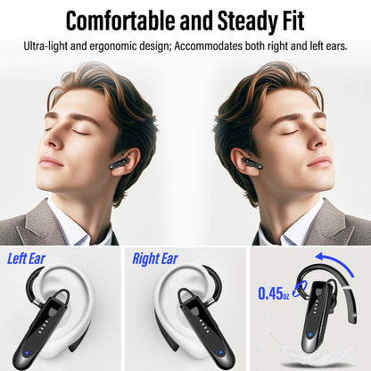 Aptkdoe Bluetooth Headset V5.4, Single-Ear Wireless Earpiece with ENC Noise Canceling Mic, 20Hrs Call Time Handsfree Earpiece, 180 Hrs Standby Time Headphones for iOS Android /Office/Drivin