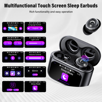 Aptkdoe Sleep Earbuds Bluetooth 5.4 in Ear Smart Touch Screen Headphones, 48H Noise Cancelling Ear Buds with 5 EQ Modes, Mini Wireless Headphones Small Design for Side Sleepers, Clear Calls Earphones, IPX7