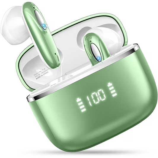 Mugo Wireless Earbuds Bluetooth 5.3 Wireless Headphones with 14.2mm Drivers Hi-Fi Stereo, 4 ENC Mics Bluetooth Earphones, 40Hrs Mini Ear Buds, USB-C/Clear Call/Touch Control/IP7 Waterproof, Green
